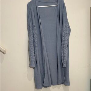 Long Blue Open-Front Cardigan